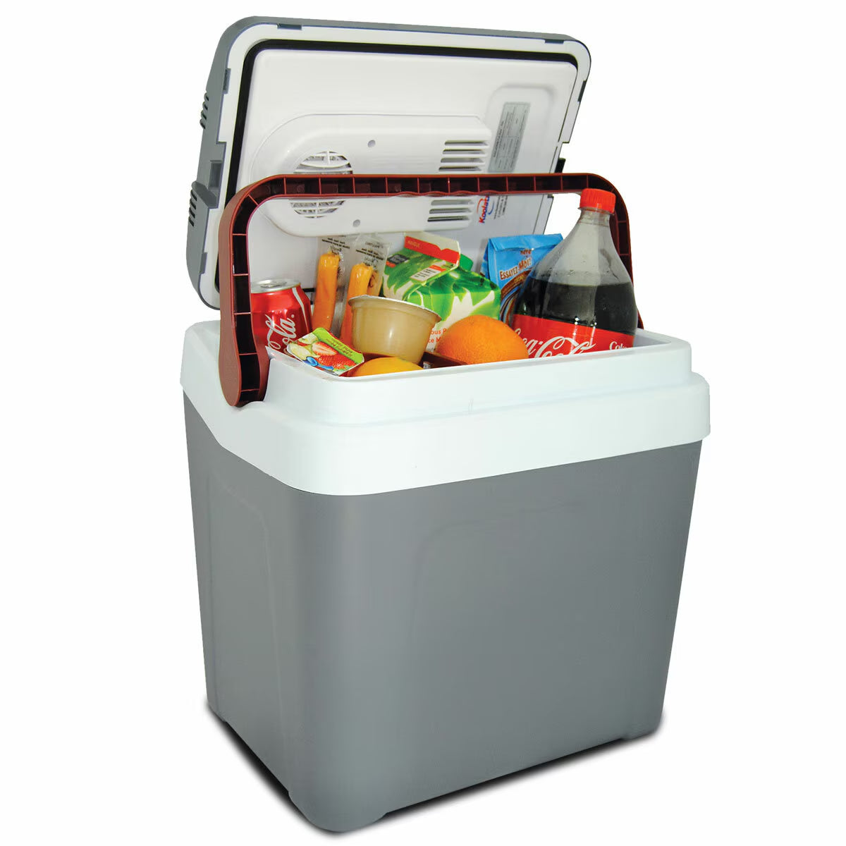 12V Electric Cooler 24L, Cool/Warm Box with Adjustable Strap in Grey