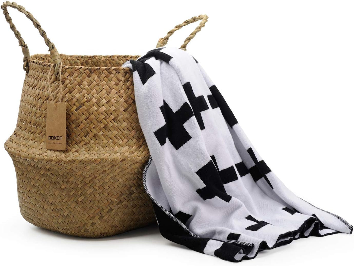 Natural Seagrass Belly Basket with Handles, Large Storage Laundry Basket (Natural)