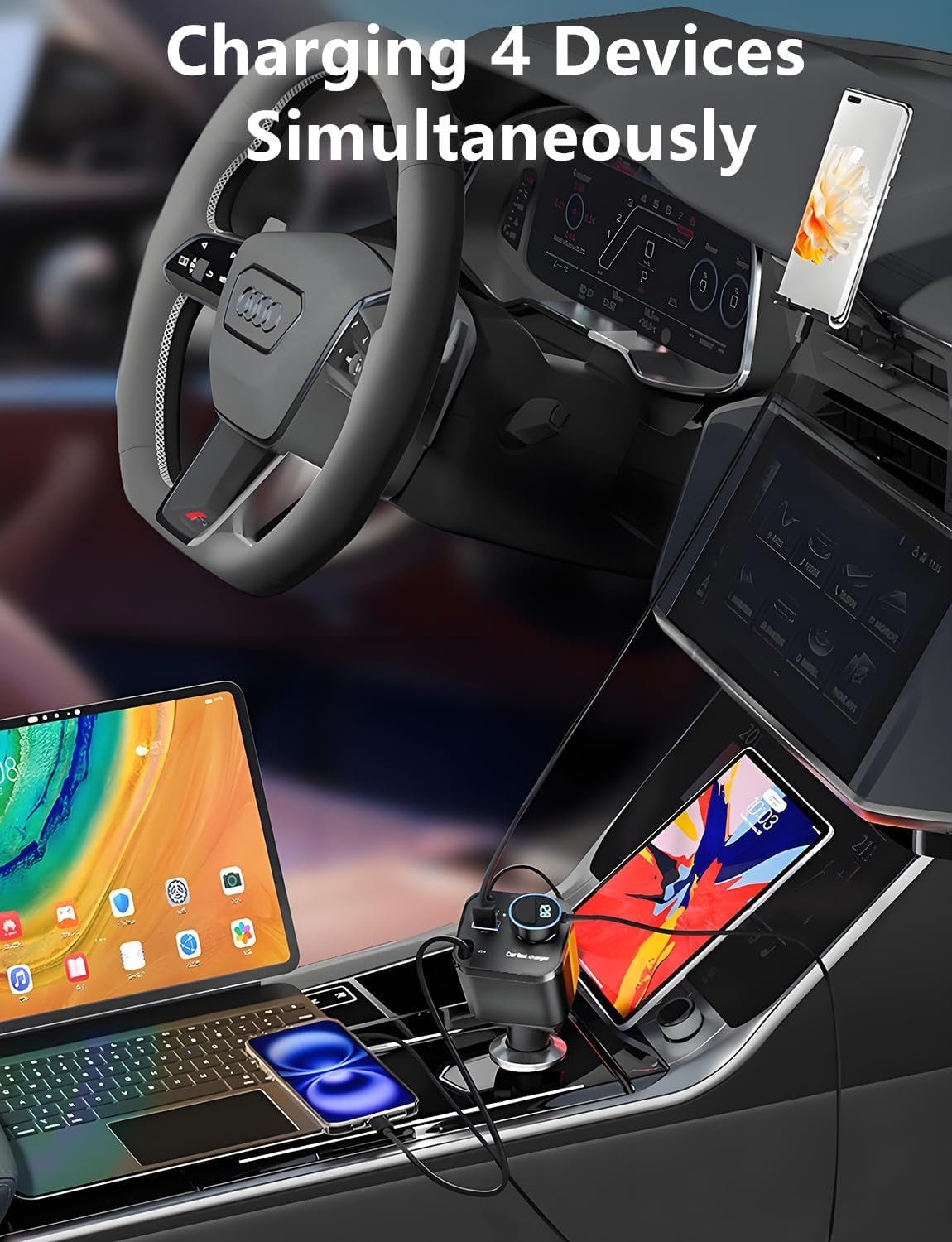 4-in-1 Retractable USB-C Car Charger – charger connecting devices in a vehicle