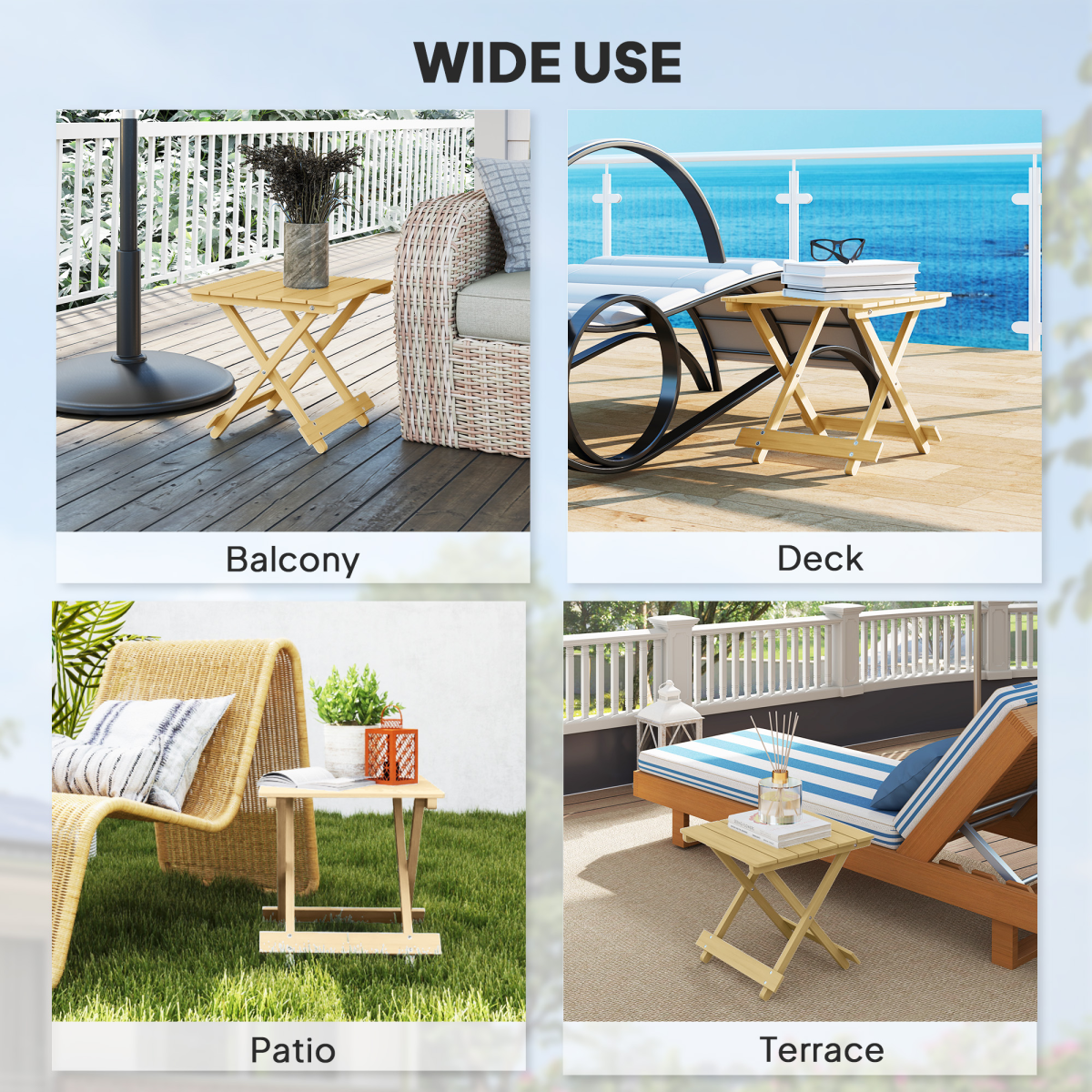 Foldable outdoor side table for balcony, deck, patio & terrace – perfect for van life & outdoor adventures