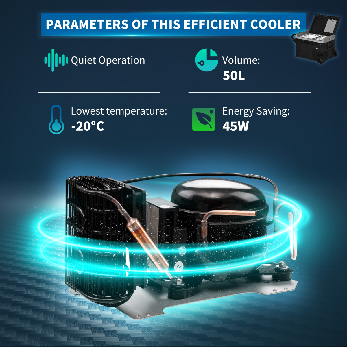 50L quiet, energy-saving van cooler compressor with -20°C cooling for camper van adventures