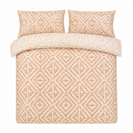 Boho geometric duvet set with matching pillows, perfect for van life bedding and camper van interiors