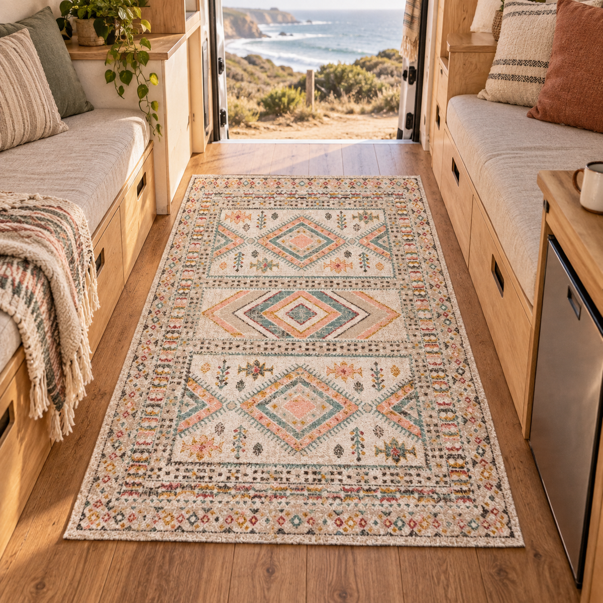 Indoor / Outdoor Rug in a van-life setting