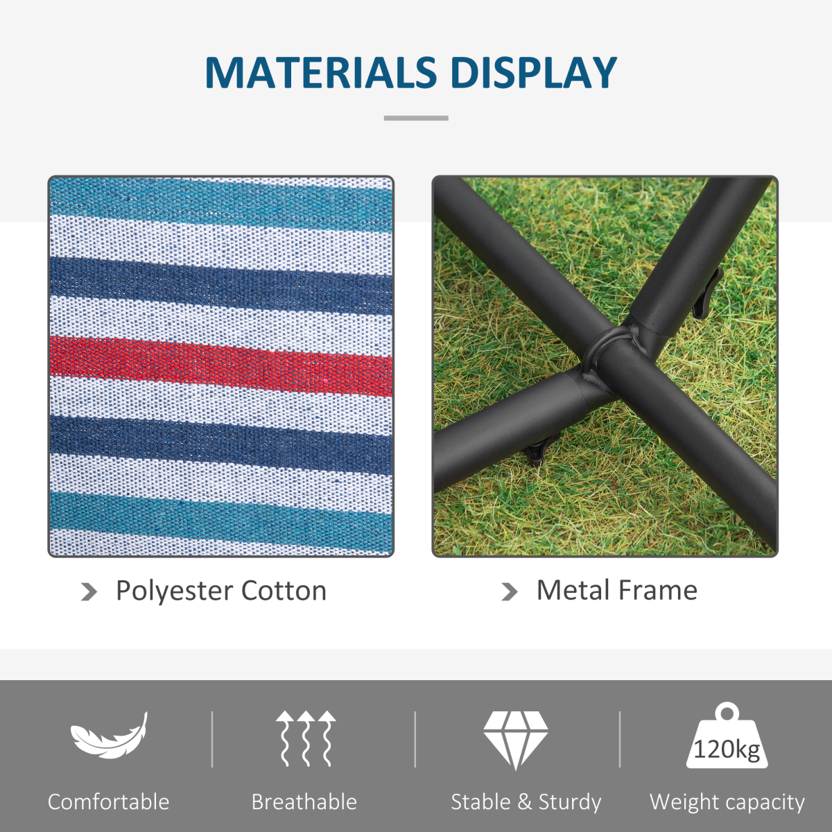 Striped polyester cotton fabric and sturdy metal frame for van life gear, breathable and 120kg weight capacity