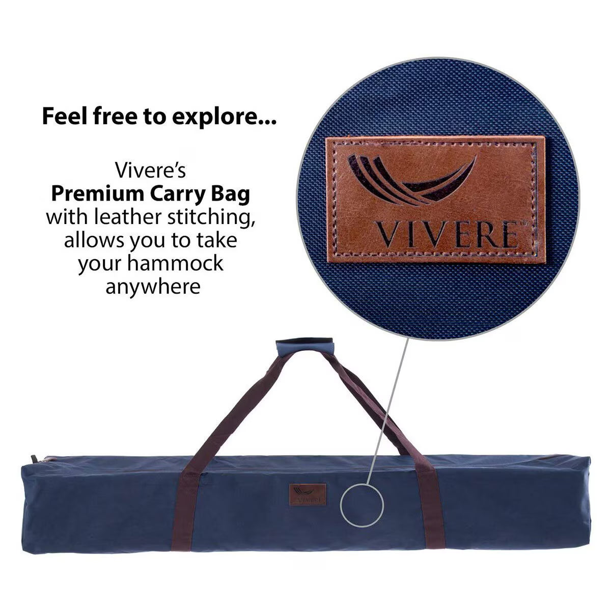 Vivere premium carry bag with leather stitching for hammock, ideal for van life and outdoor adventures