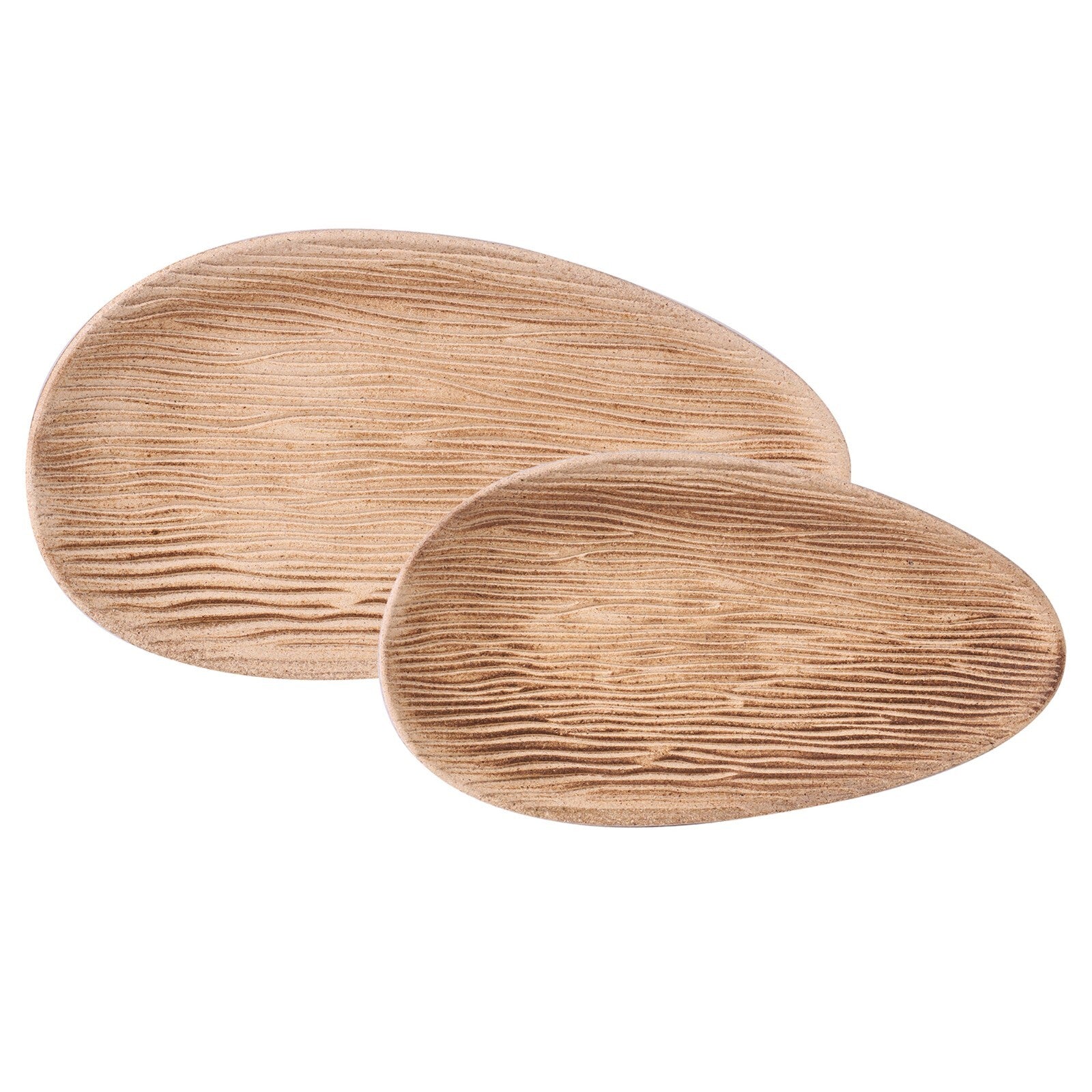 Set of two textured wooden serving trays for van life and outdoor adventures