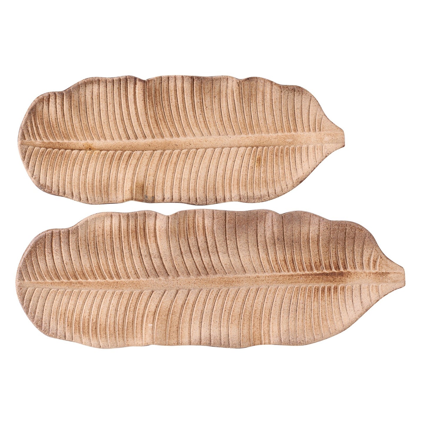 Set of two rustic banana leaf-shaped trays for van life decor and outdoor adventures