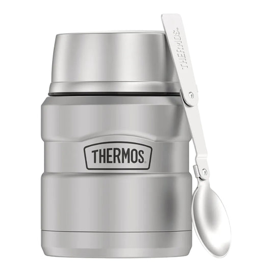 Thermos stainless steel food jar with spoon, ideal for van life and outdoor adventures