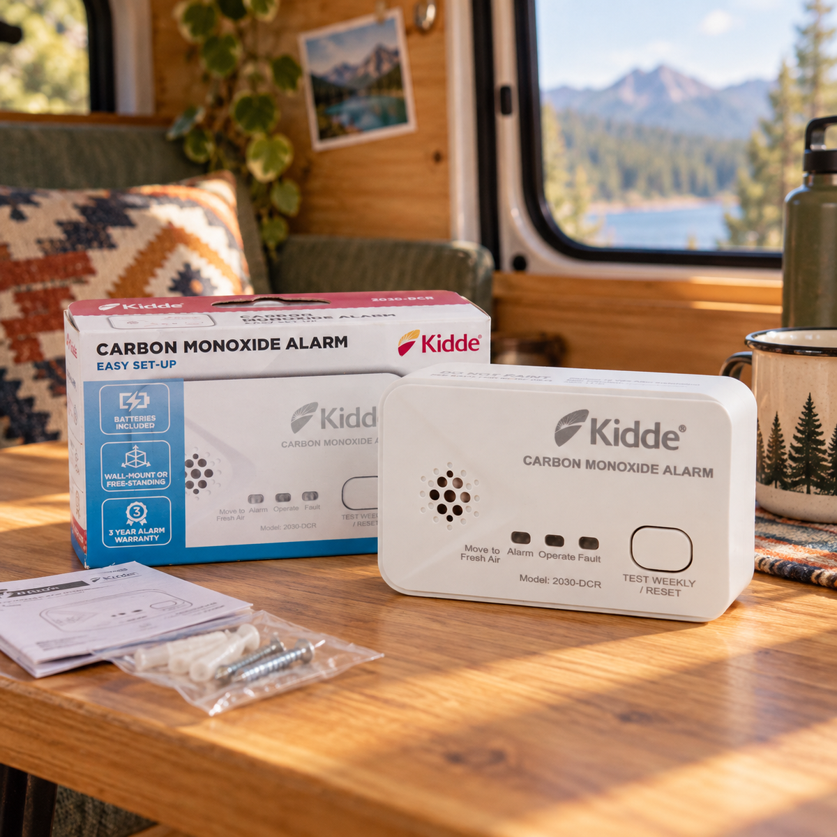 Carbon Monoxide Alarm in a van-life setting