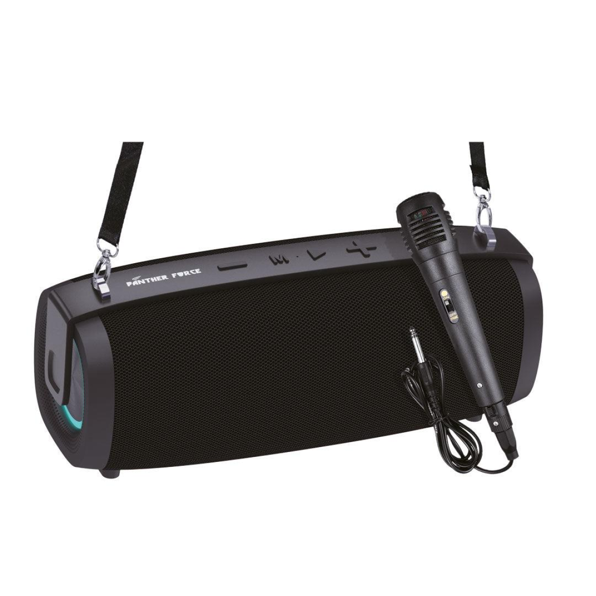 Panther Force portable Bluetooth speaker with wired microphone, ideal for van life and outdoor adventures