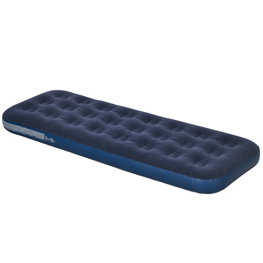 Blue inflatable air mattress for van life camping and outdoor adventures