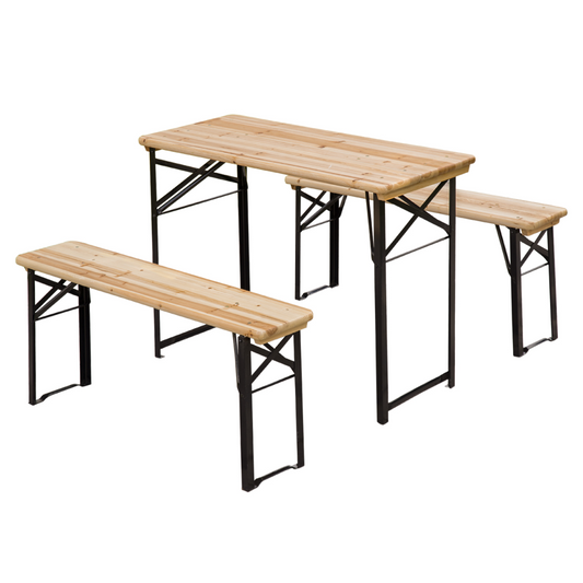 Foldable wooden picnic table with benches, ideal for van life and outdoor adventures