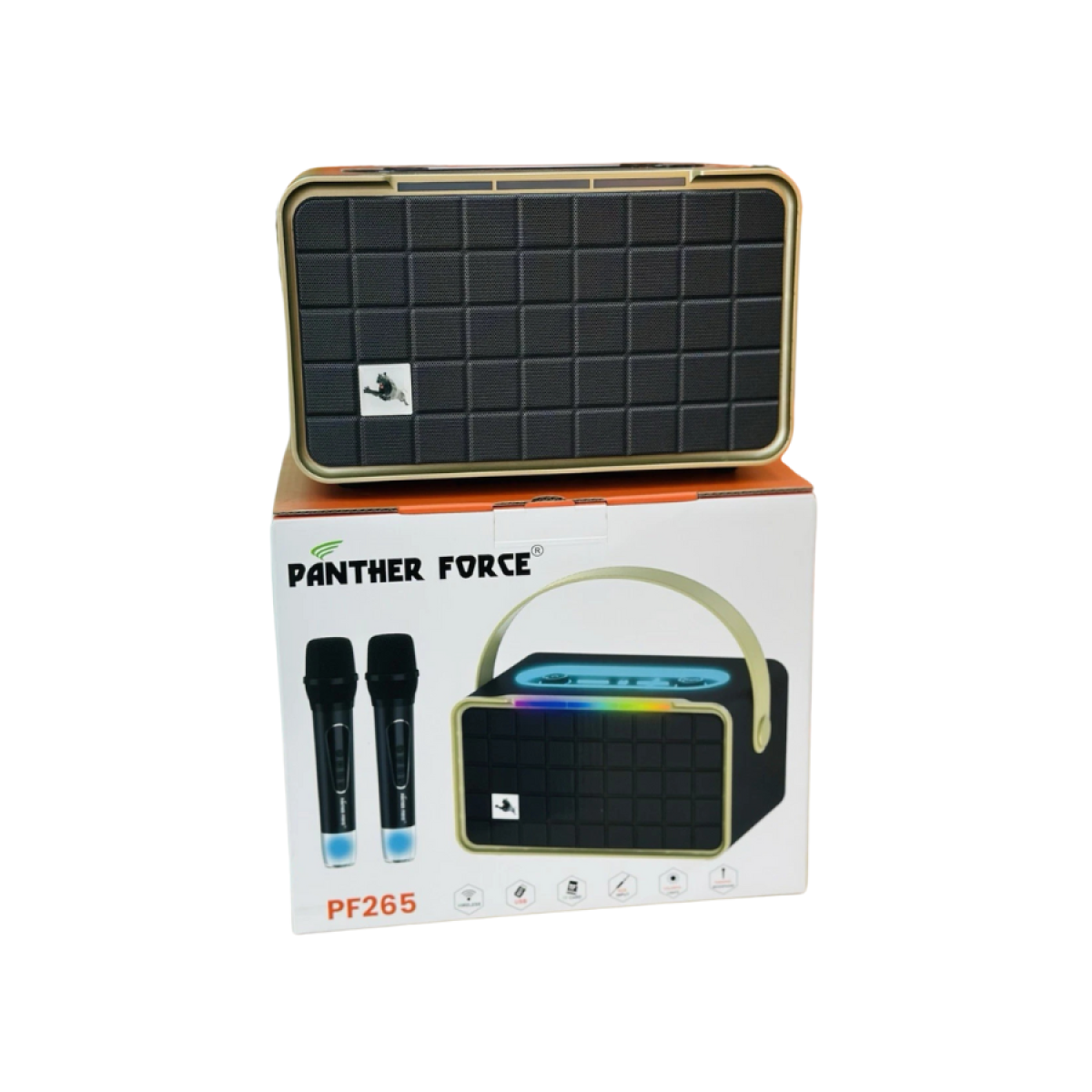 Panther Force PF265 portable karaoke speaker with wireless mics, perfect for van life adventures and outdoor parties