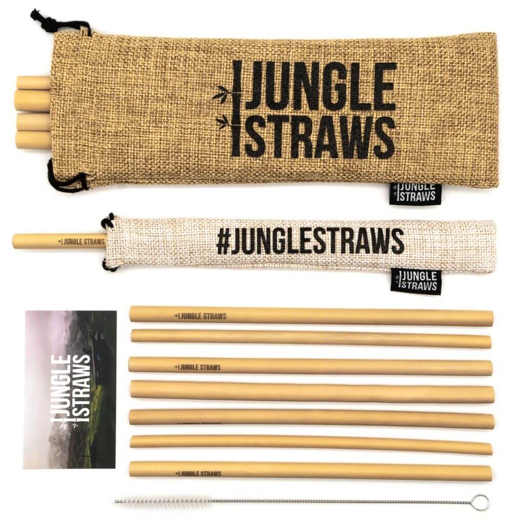 Jungle Straws bamboo reusable straws with carry pouch, cleaning brush, and eco-friendly packaging for van life adventures