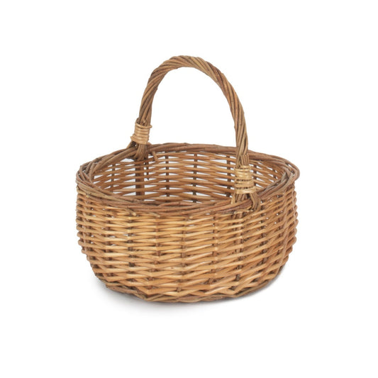 Woven wicker basket with handle, perfect for van life storage and outdoor adventures