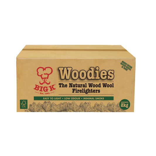 Woodies natural wood wool firelighters for campfires, easy to light, low odour, 2kg box