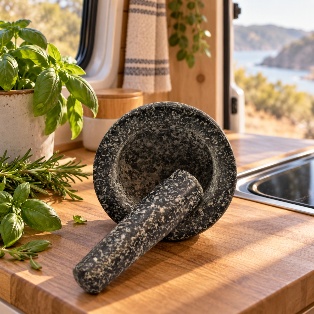 Mini Pestle & Mortar in a van-life setting