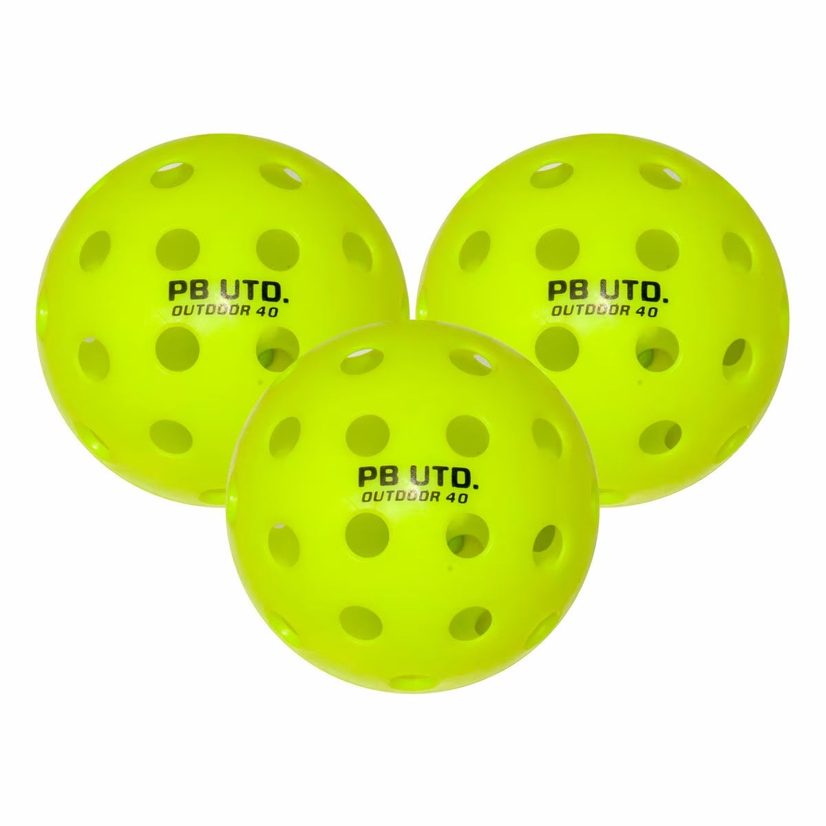Bright yellow PB UTD Outdoor 40 pickleballs for van life adventures and outdoor fun
