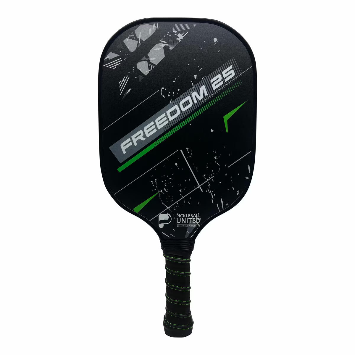 Freedom 25 pickleball paddle with black and green design, ideal for van life adventures and outdoor games