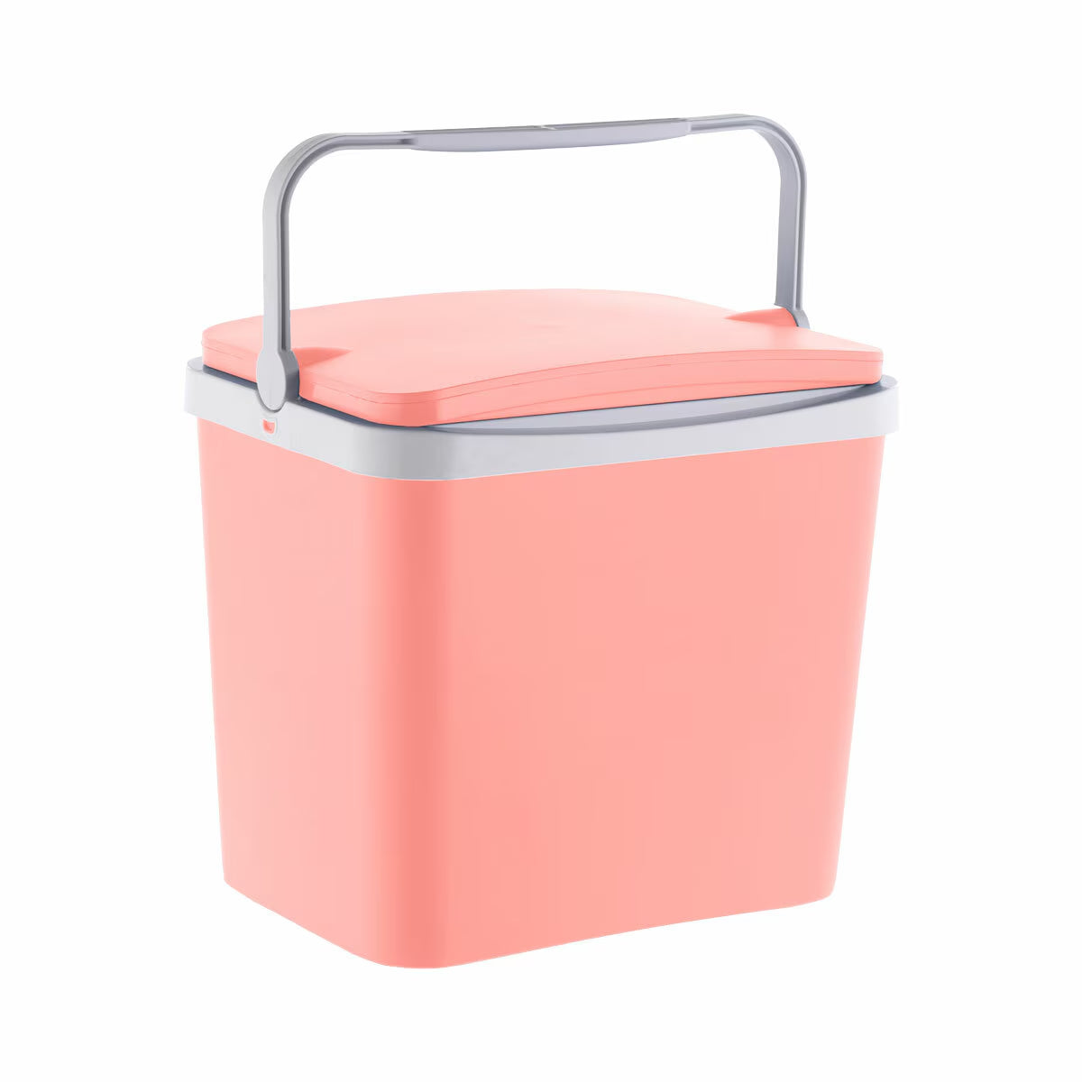 Pink portable cooler with grey handle for van life adventures and outdoor trips