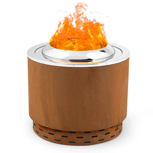 Portable fire pit with roaring flames, ideal for van life and outdoor adventures
