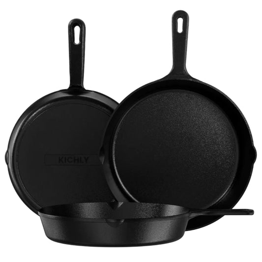 Cast iron skillet set for van life cooking, durable camp kitchen essentials