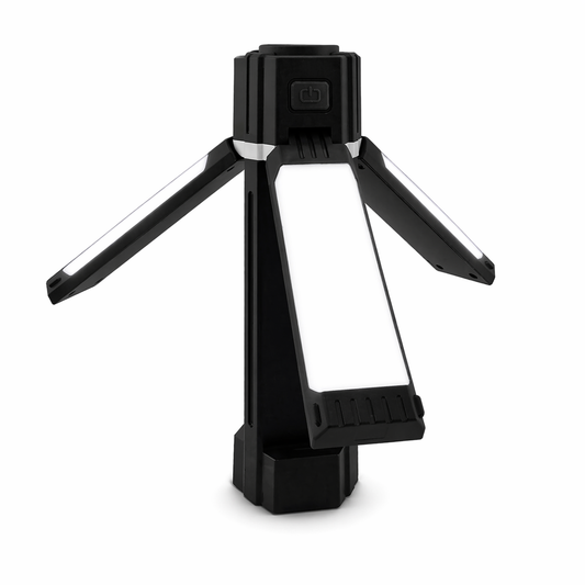 Portable LED camping light with foldable arms for van life and outdoor adventures