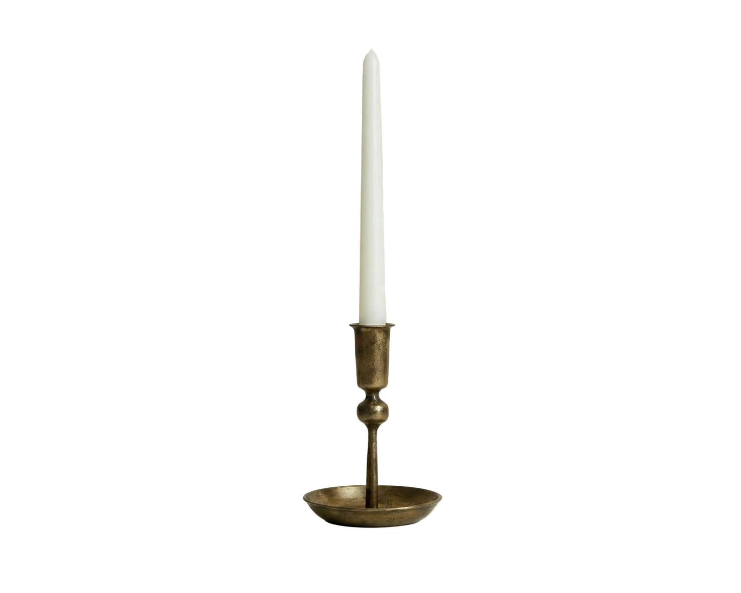 Brass candlestick holder with white taper candle, van life decor accessory for camper vans and cozy interiors