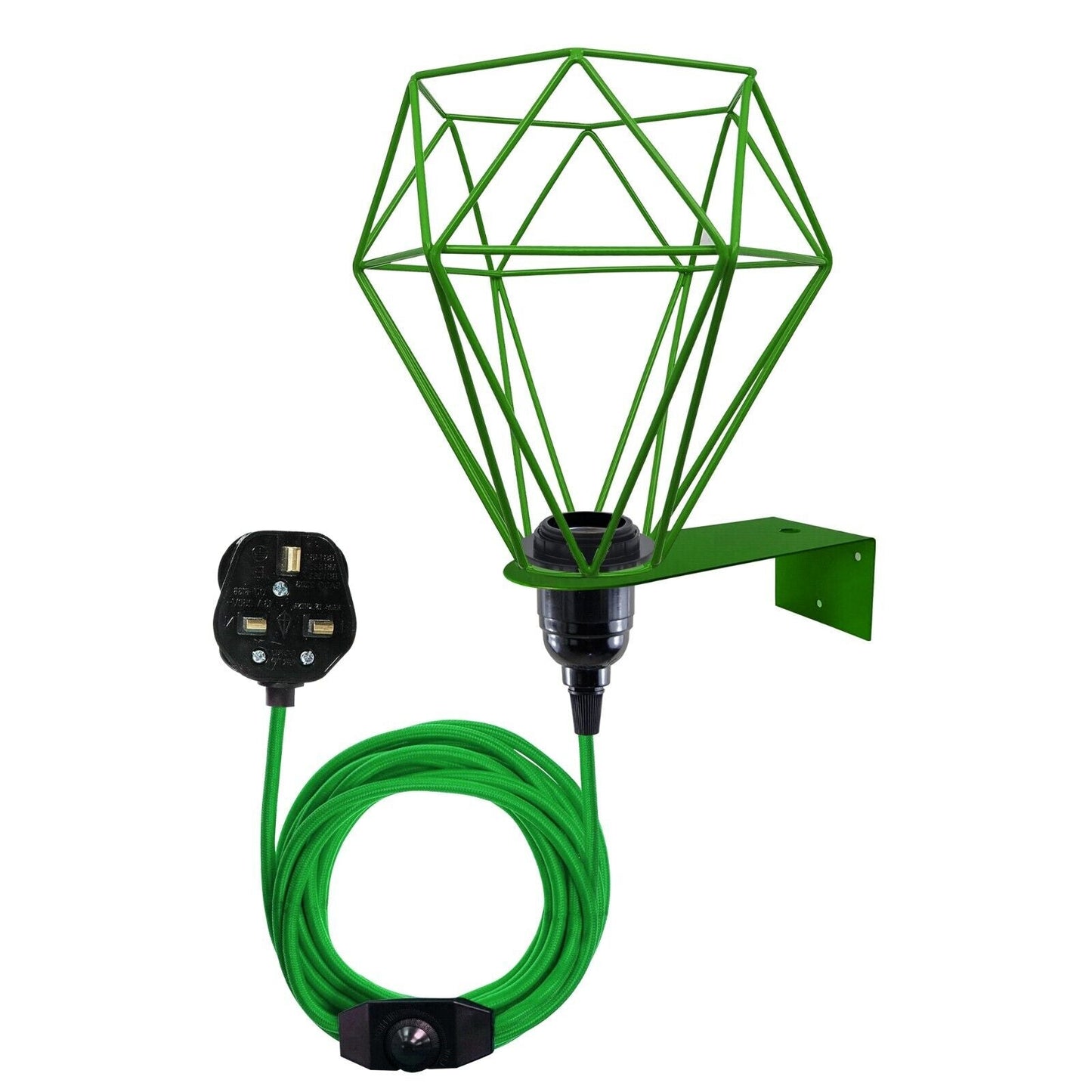 Green geometric diamond wall lamp with UK plug, ideal for van life and camper van interiors