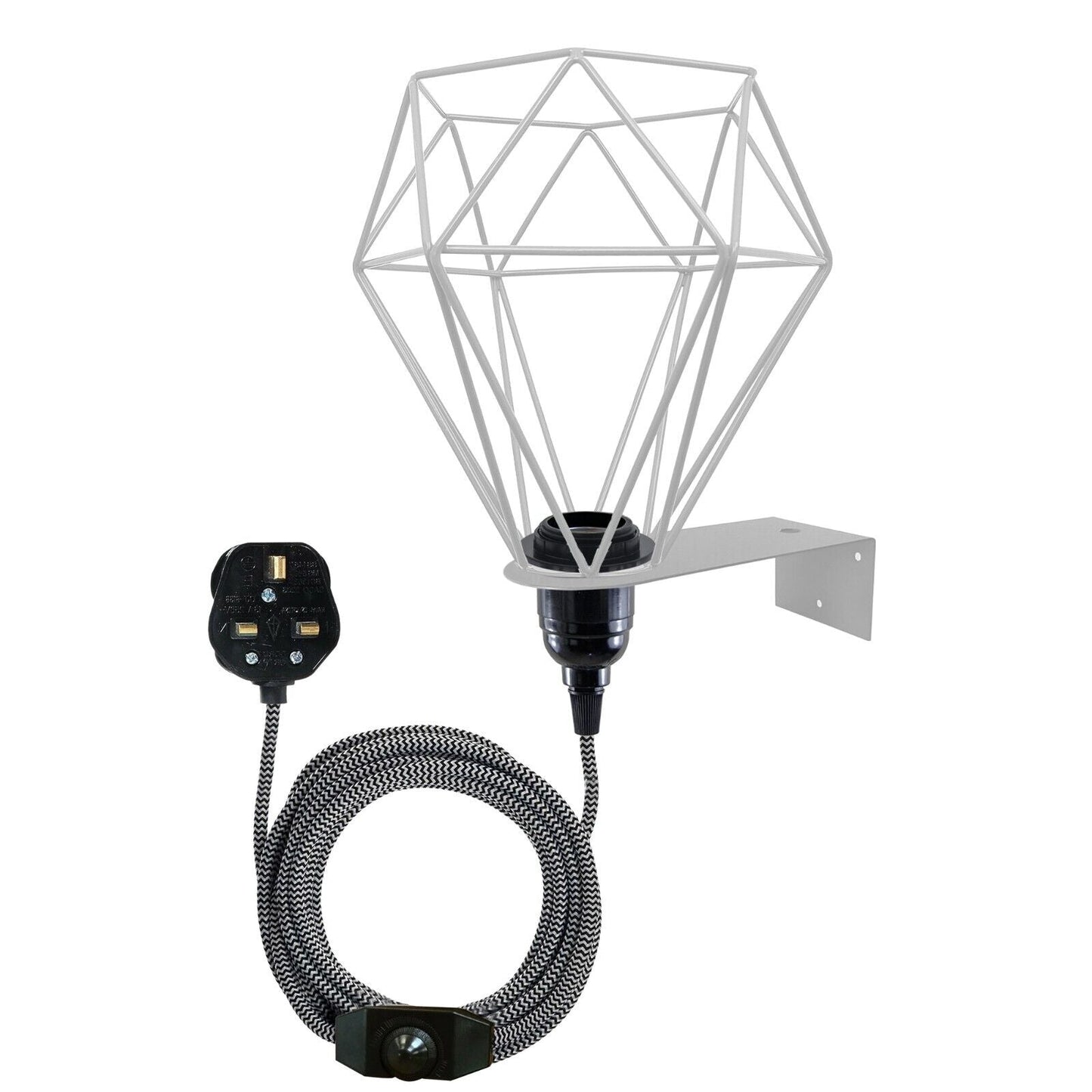 Geometric wire diamond wall lamp with UK plug, ideal for van life interior lighting and camper van decor