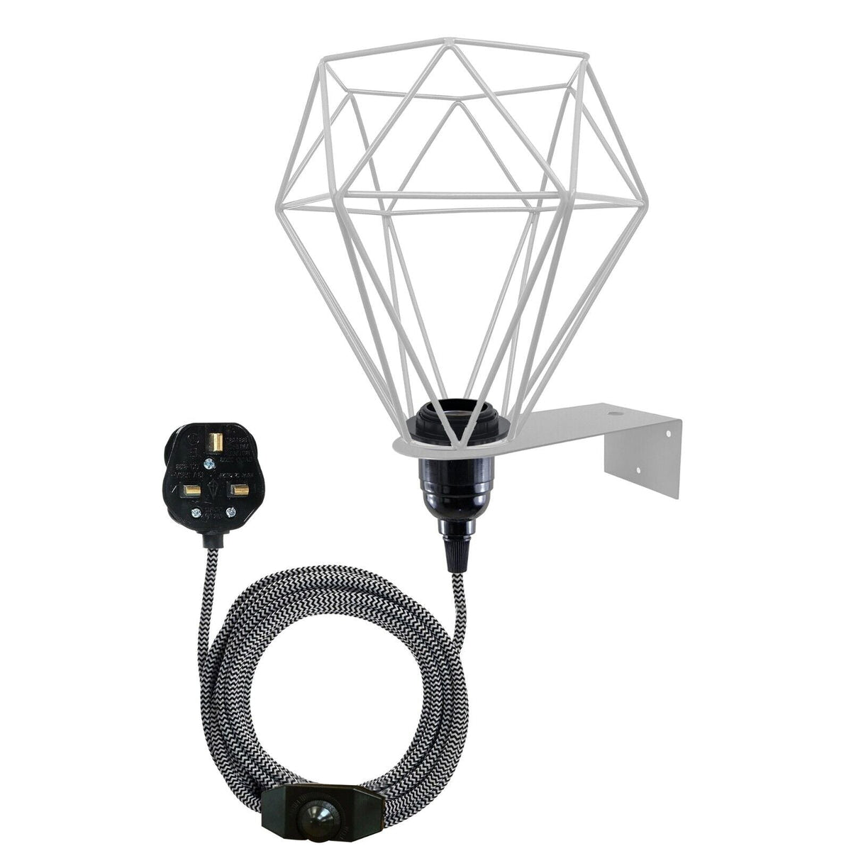Geometric wire diamond wall lamp with UK plug, ideal for van life interior lighting and camper van decor