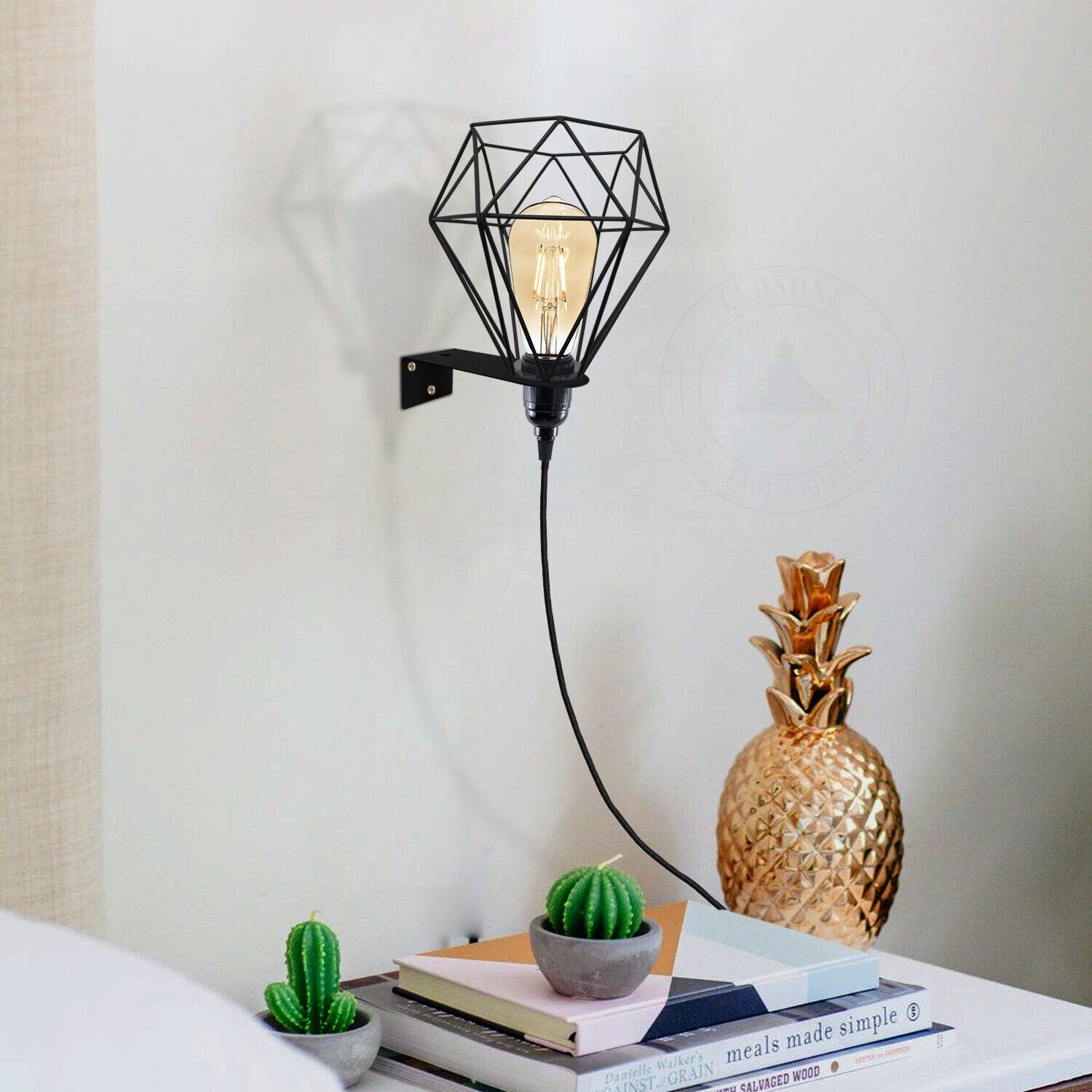 Geometric wall sconce with Edison bulb, perfect for van life or cozy bedroom decor