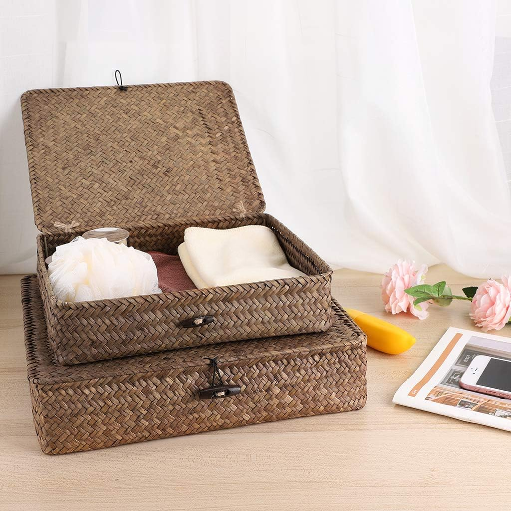 Woven storage basket set for van life essentials, perfect for organizing towels and toiletries in camper vans