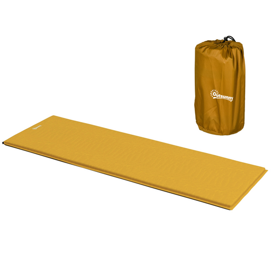 Mustard yellow portable sleeping mat with compact carry bag for van life and camping adventures
