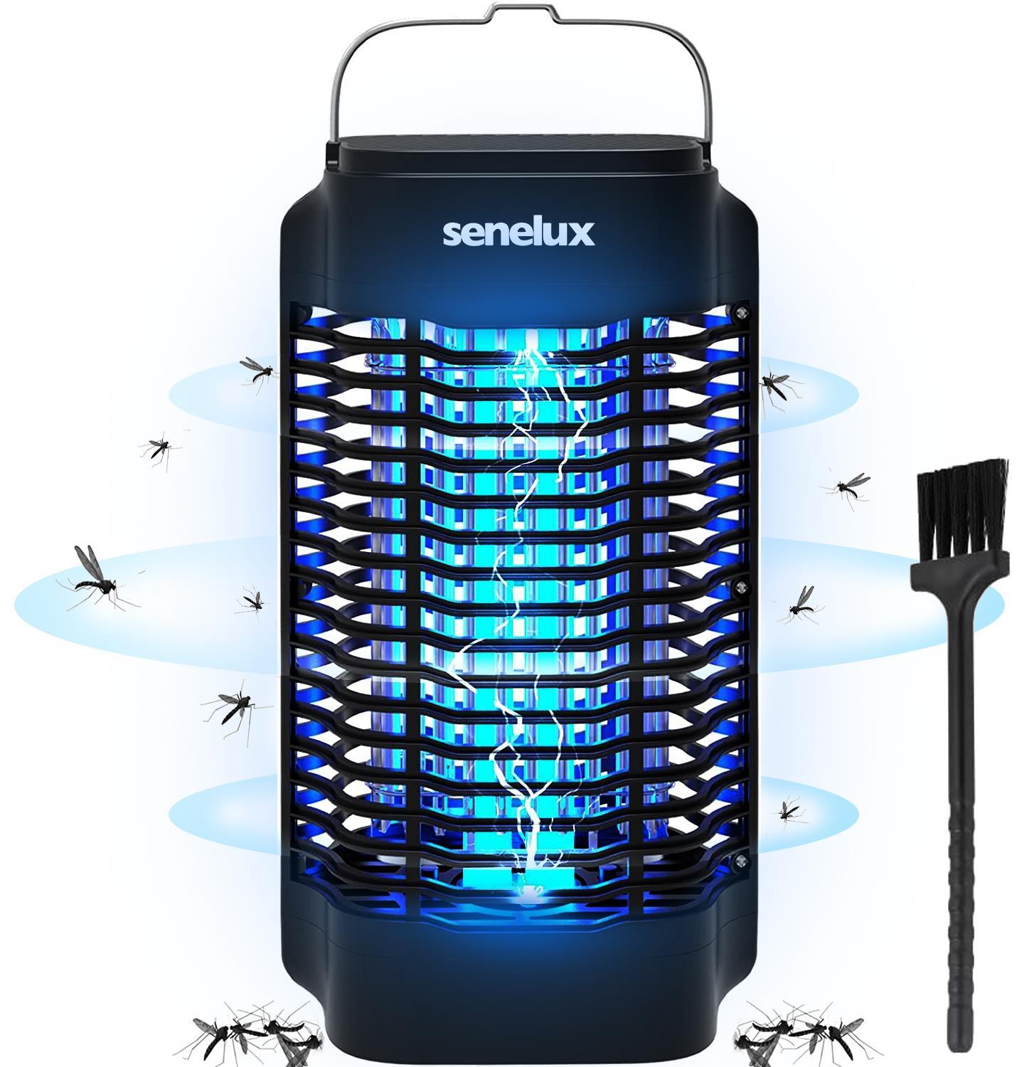 Senelux electric bug zapper with blue UV light, kills mosquitoes for van life camping, includes cleaning brush
