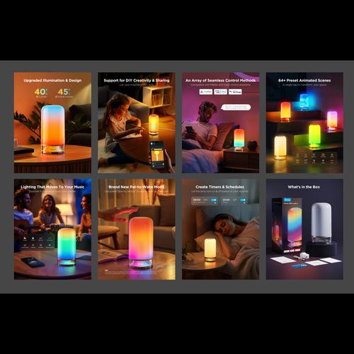 Color-changing smart lamp for van life, featuring music sync, app control, and 64+ light scenes for cozy camper vibes