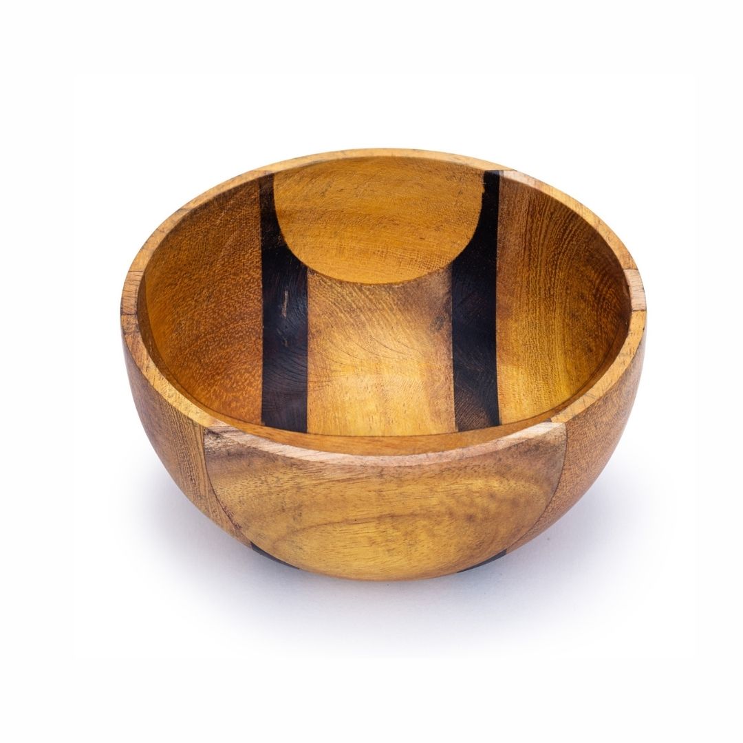 Handcrafted wooden bowl with dark inlay, perfect for van life camping and outdoor adventures