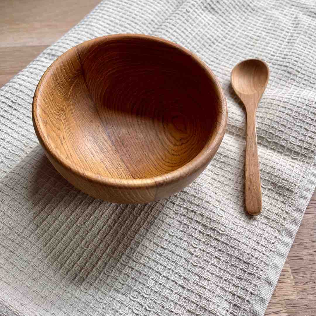 Handcrafted wooden bowl and spoon set for van life camping and outdoor adventures