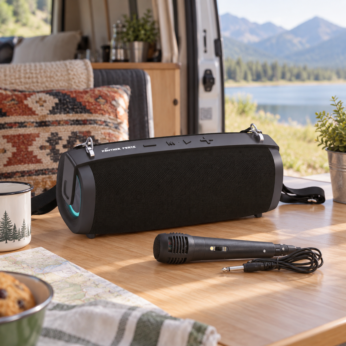 Portable Bluetooth Speaker in a van-life setting