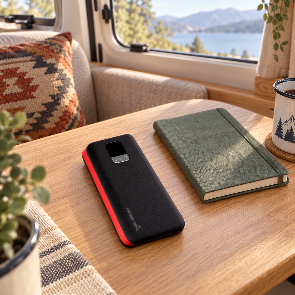 20000mAh Fast Charging Power Bank in a van-life setting