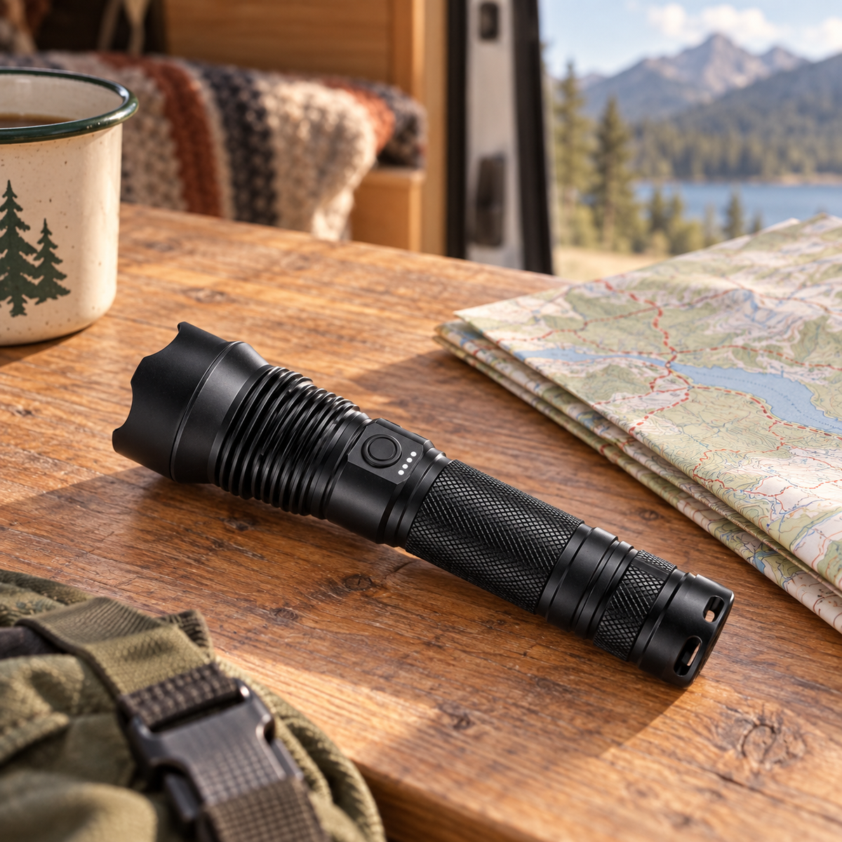 Rechargeable Flashlight in a van-life setting