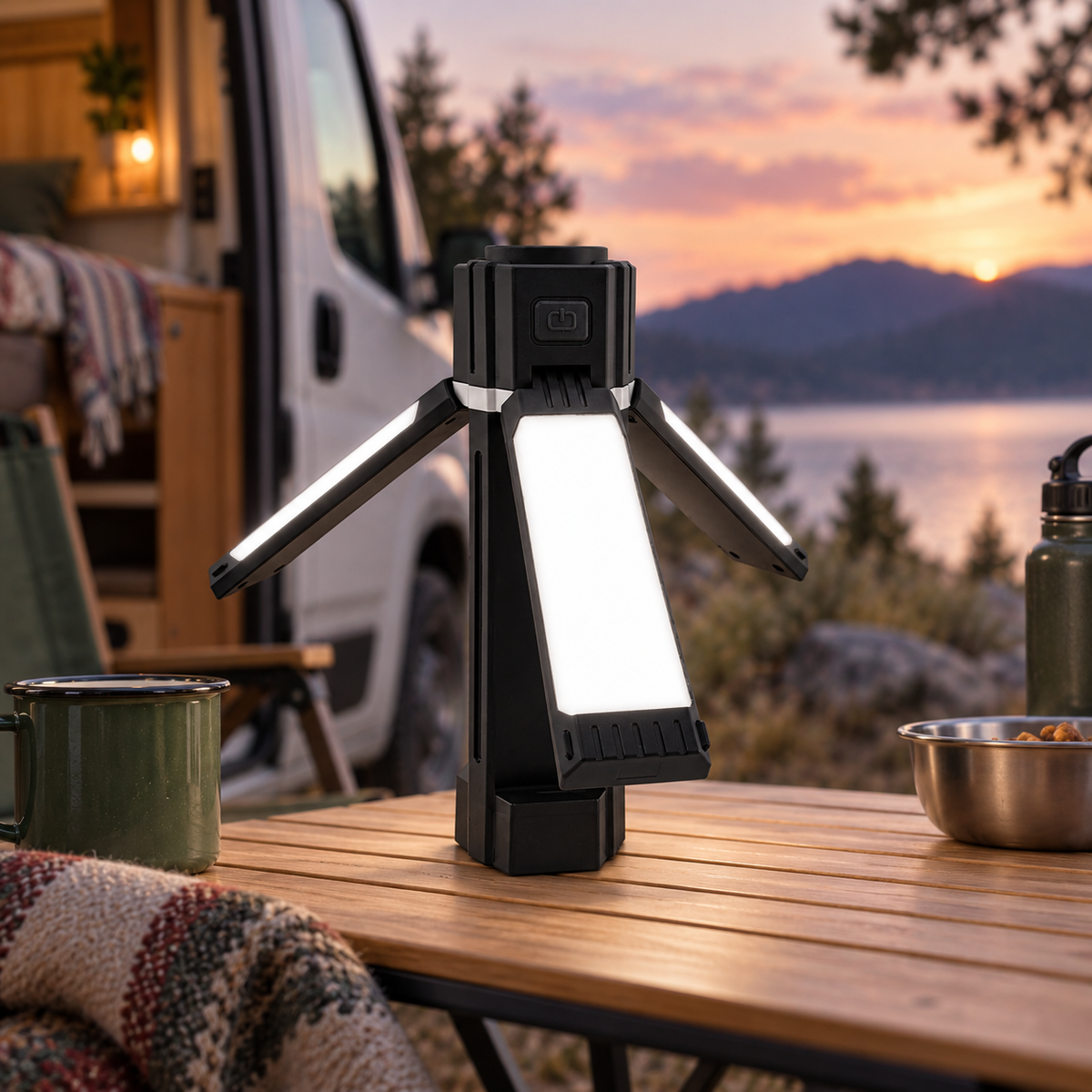 Rechargeable Camping Lantern in a van-life setting