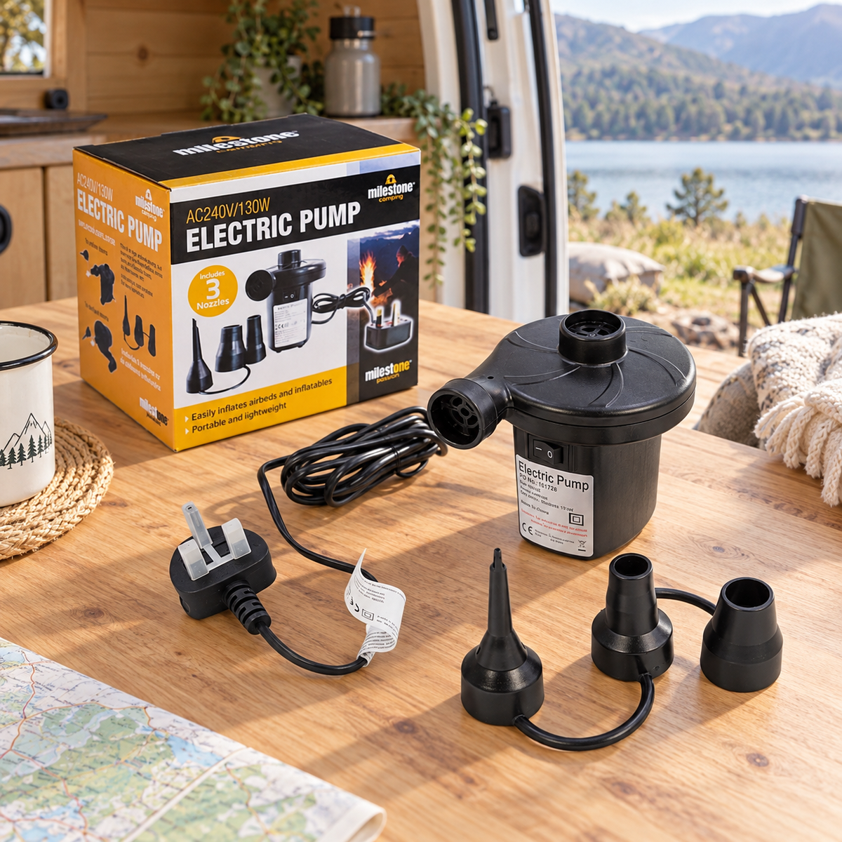 Electric Air Pump in a van-life setting