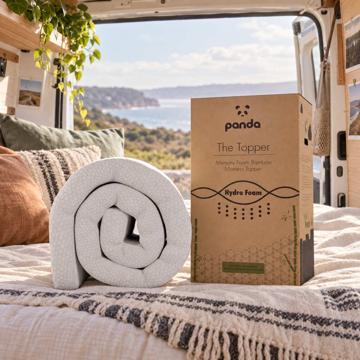 Double Memory Foam Mattress Topper in a van-life setting