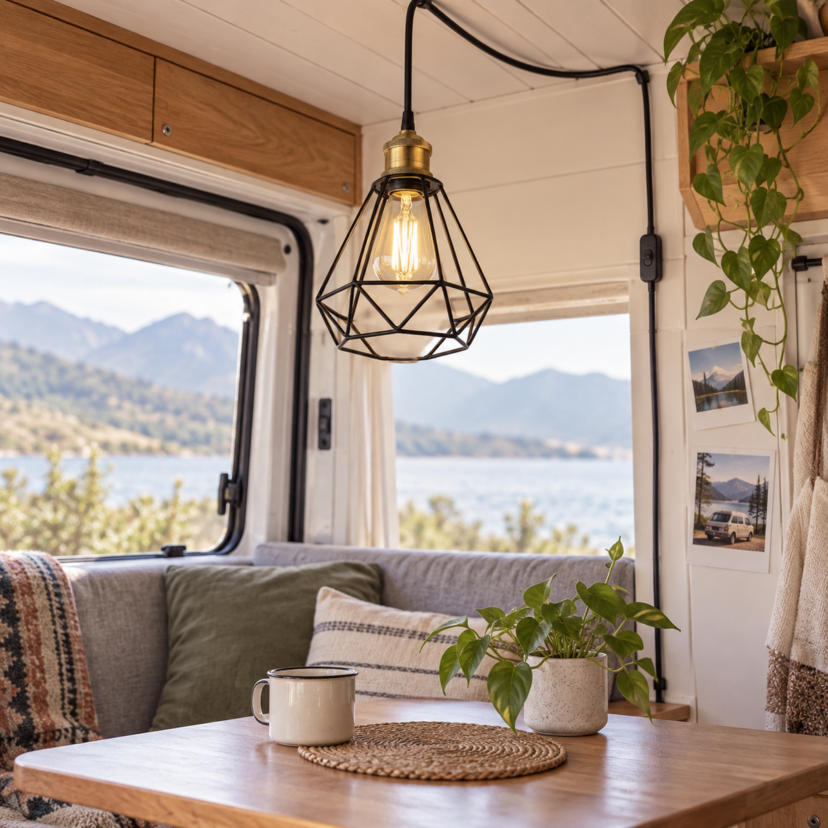 4m Plug-In Pendant Light in a van-life setting
