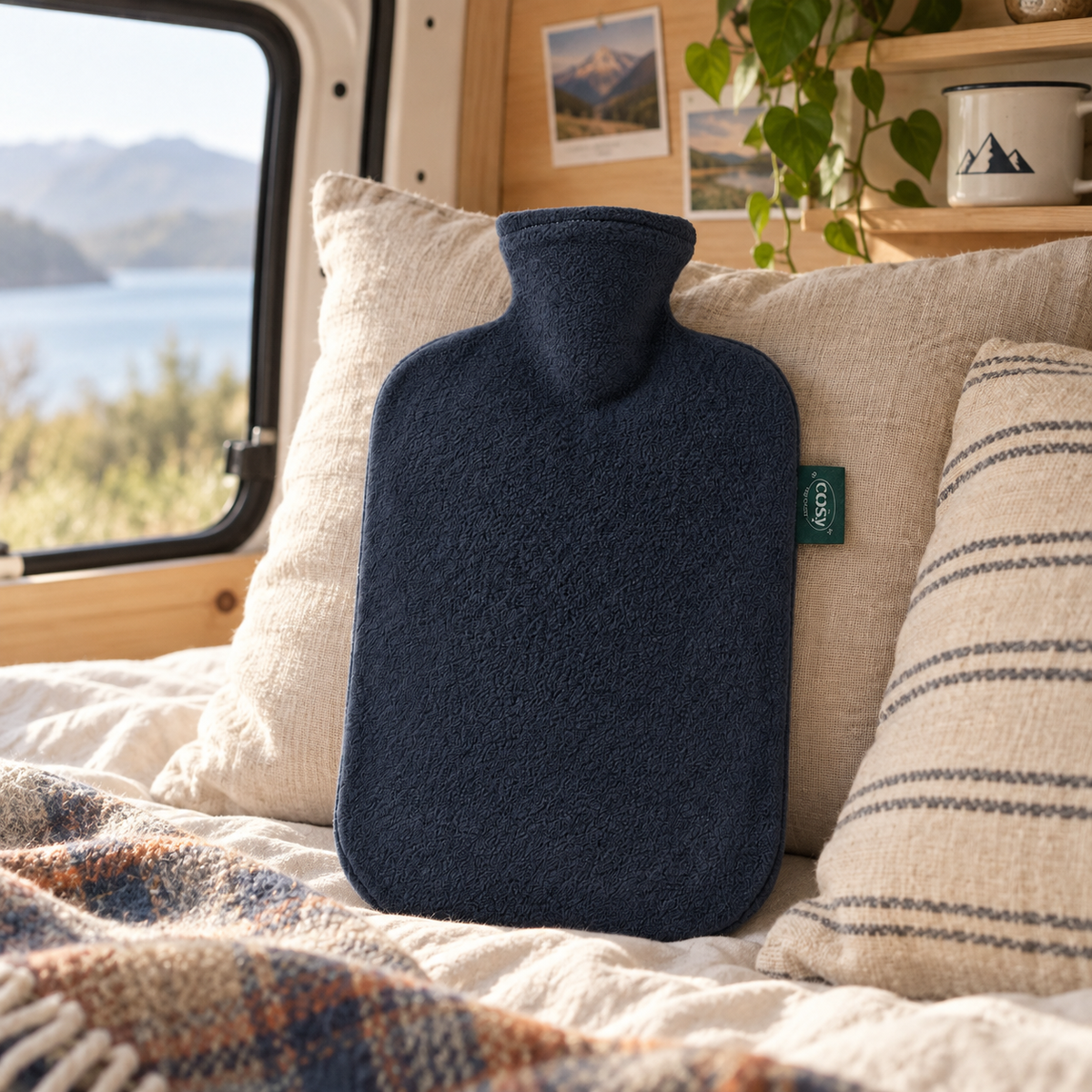 2L Hot Water Bottle in a van-life setting