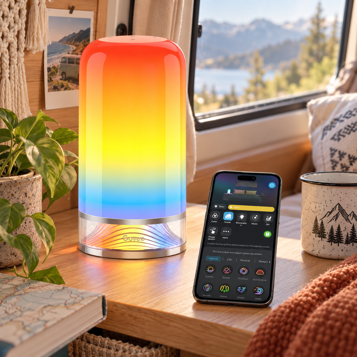 RGB Smart Table Lamp in a van-life setting