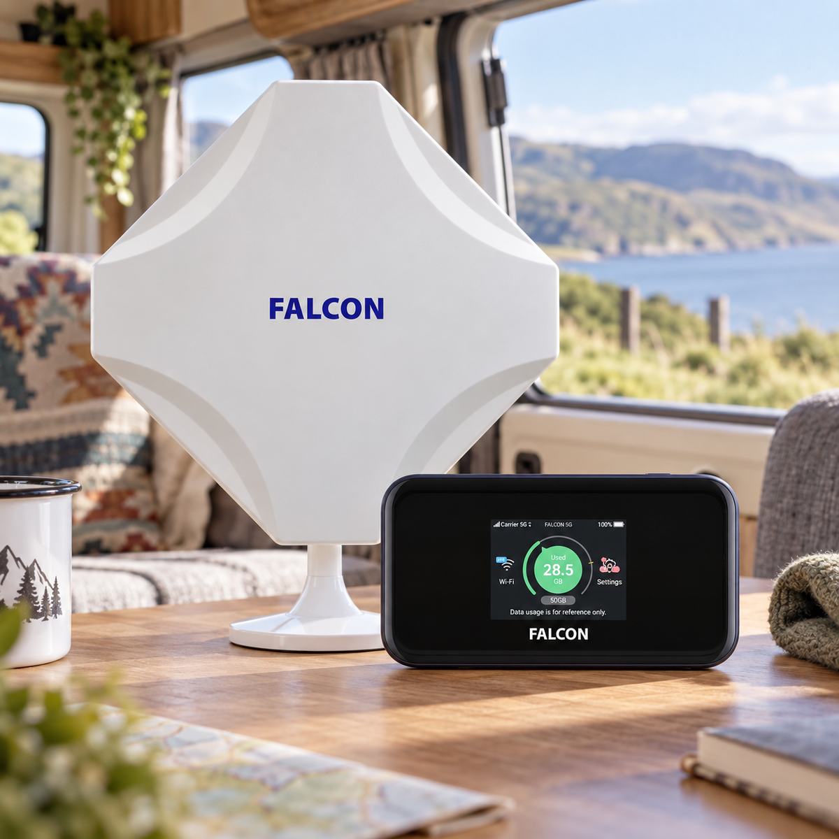 Falcon EVO Mobile Router Kit in a van-life setting