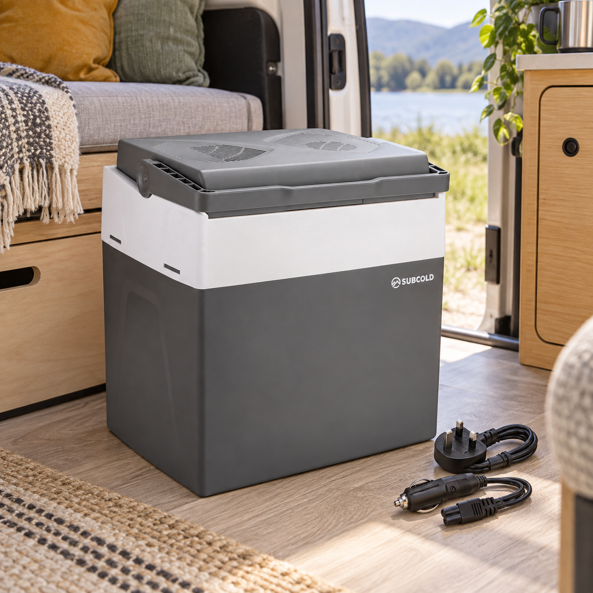 Euro30 28L Electric Cool Box in a van-life setting