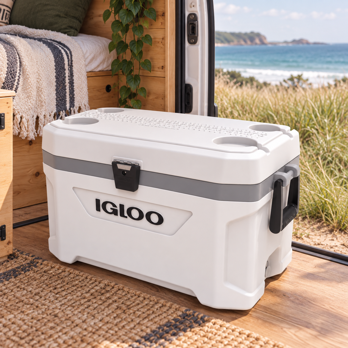 Marine Ultra 51L Cool Box in a van-life setting